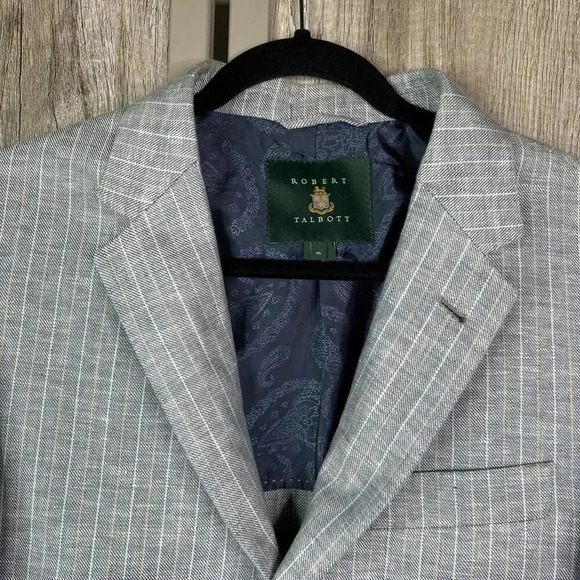 Robert Talbot Linen Blazer Men’s Medium Sports Coat 3 Buttons Blue with Stripes - Picture 2 of 9